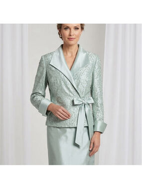 Cachet Vintage Beaded Wrap Blazer & Maxi Skirt Set Silver Blue Formal